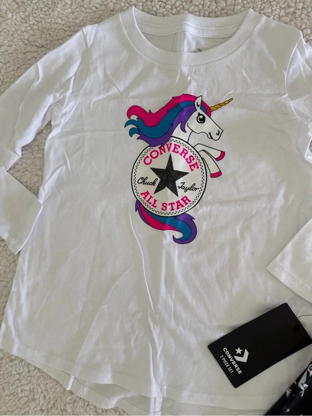 New Sz 4T Converse Girls Unicorn Set - White & Black shirt, leggings
